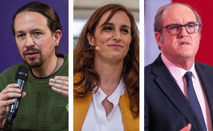 Pablo Iglesias, candidato de Unidas Podemos; Mónica García, candidata de Más Madrid; y Ángel Gabilondo, candidato del PSOE