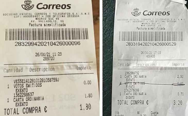 Tickets de Correos en los que aparece 'voto emitido'