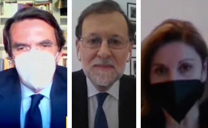 Aznar, Rajoy y Cospedal durante sus declaraciones en la Audiencia Nacional