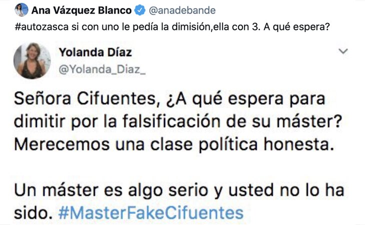 Tuit de la diputada del PP Ana Belén Vázquez difundiendo el bulo de Alvise Pérez contra Yolanda Díaz