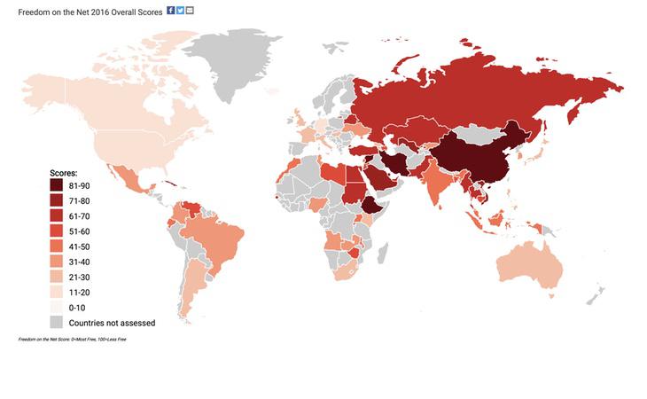 Los países más oscuros, a la cola en libertades en la red (Fuente: Freedom House)