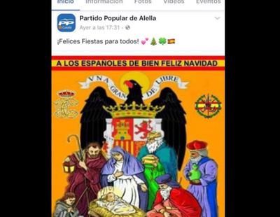El PP de Alella incluye la bandera franquista en su felicitación navideña