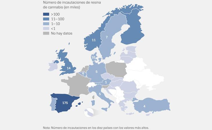 En España se ha incautado más resina de cannabis que en todos los países estudiados juntos