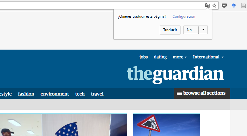 El navegador Chrome detecta una página en otro idioma
