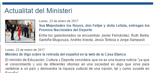 Web del Ministerio de Educación, Cultura y Deporte