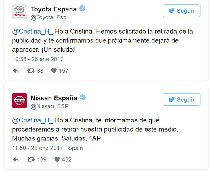 Respuesta de algunas de las marcas a Cristina Hernández