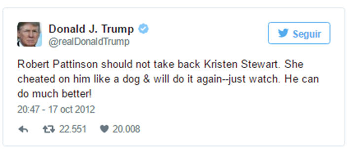 Tweet de Donald Trump a Kristen Stewart