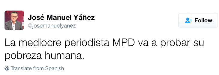 Tuit de José Manuel Yáñez a su expareja