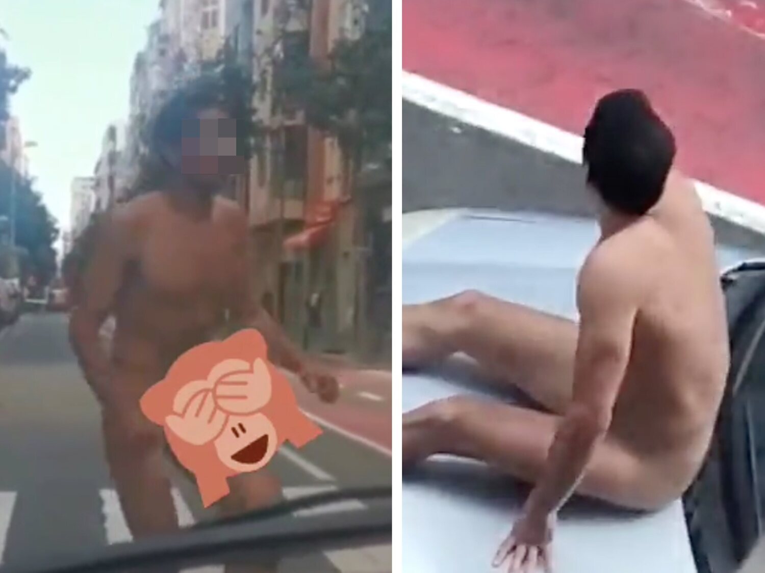 Graban a un hombre desnudo bailando por la calle y subiéndose a los coches en pleno centro de Las Palmas