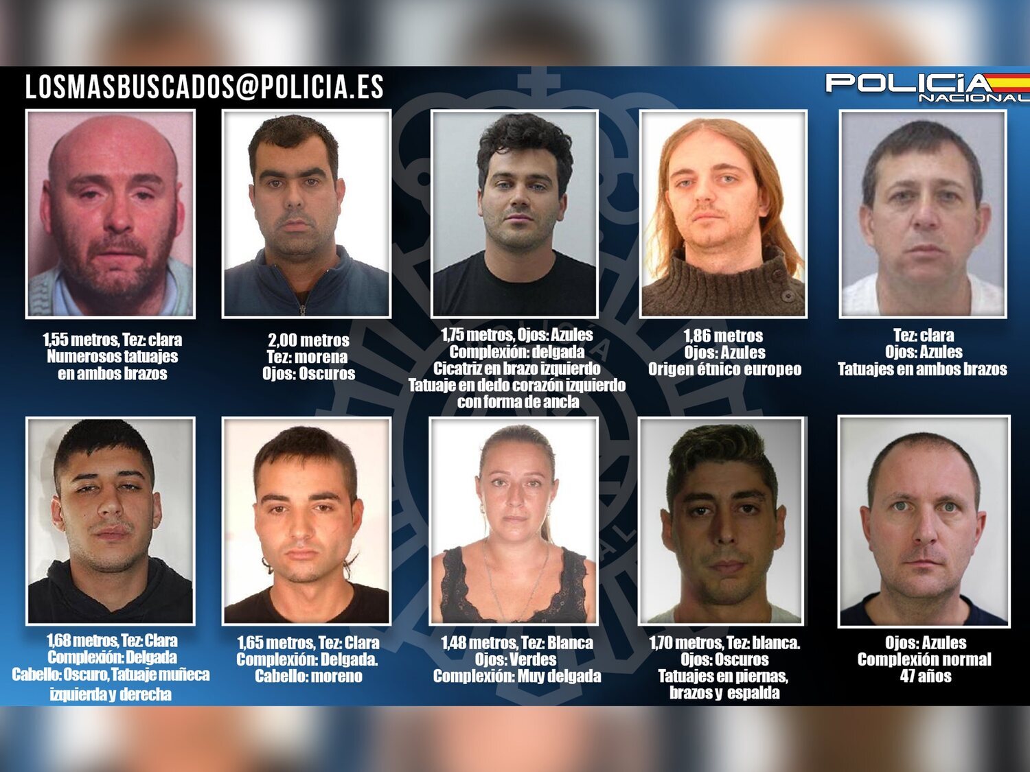 La Policía Nacional pide colaboración para encontrar a estos 10 fugitivos más buscados de España