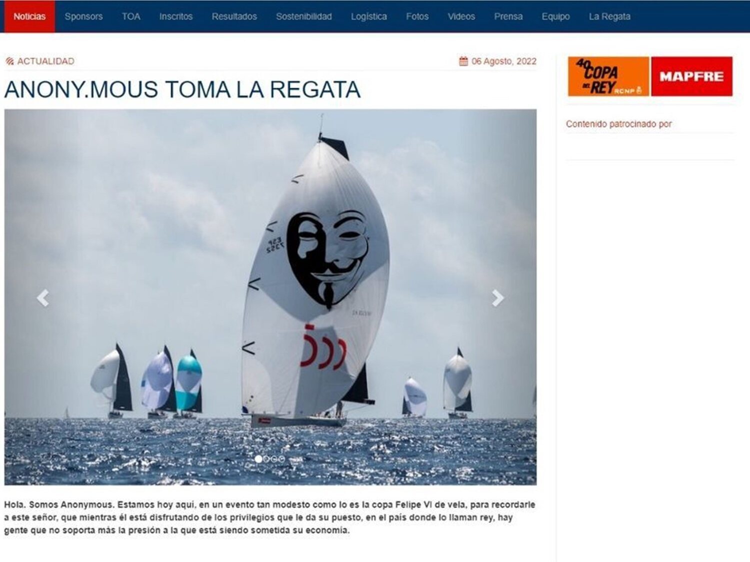Anonymous ataca la página web de la Copa del Rey de Vela