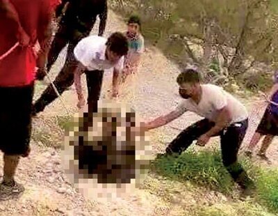 Graban a un grupo de hombres torturando y asesinando a un osezno mientras unos policías contemplan la escena sin intervenir