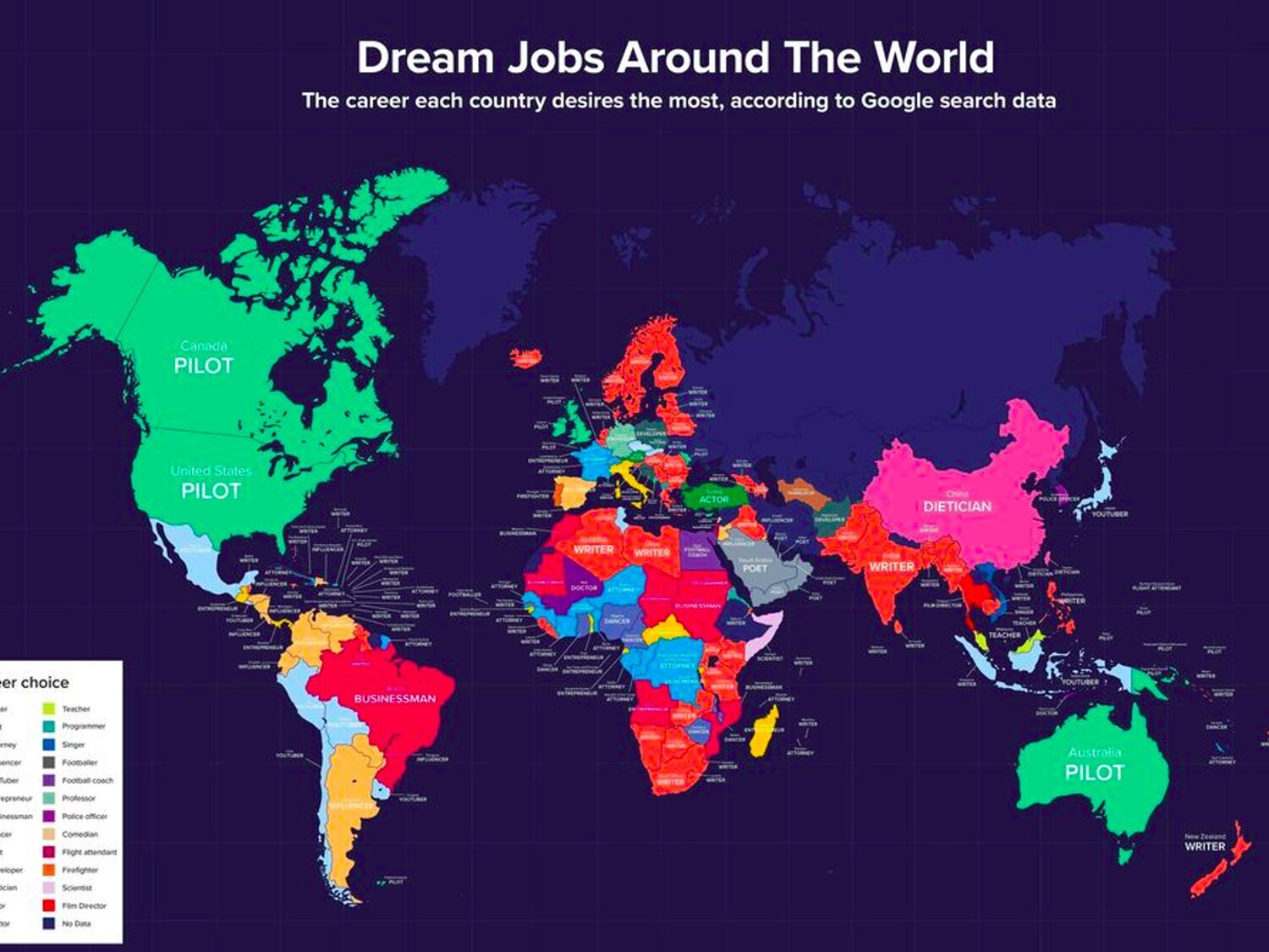 El mapa que revela el trabajo más deseado en cada país del mundo... y España sorprende