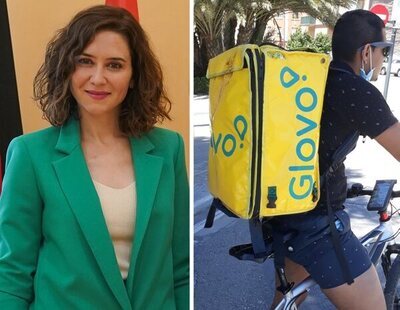 Ayuso pacta con Glovo repartir comida a los más vulnerables: sin almuerzos entre semana y solo 80 comidas