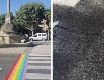 El PP sepulta con asfalto las banderas arcoíris en las calles de El Escorial (Madrid)