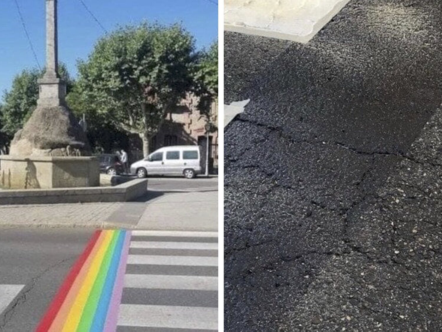 El PP sepulta con asfalto las banderas arcoíris en las calles de El Escorial (Madrid)