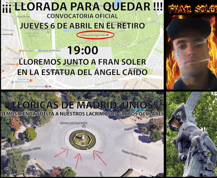 Cartel que invita a todo Facebook a acudir al parque de El Retiro para llorar