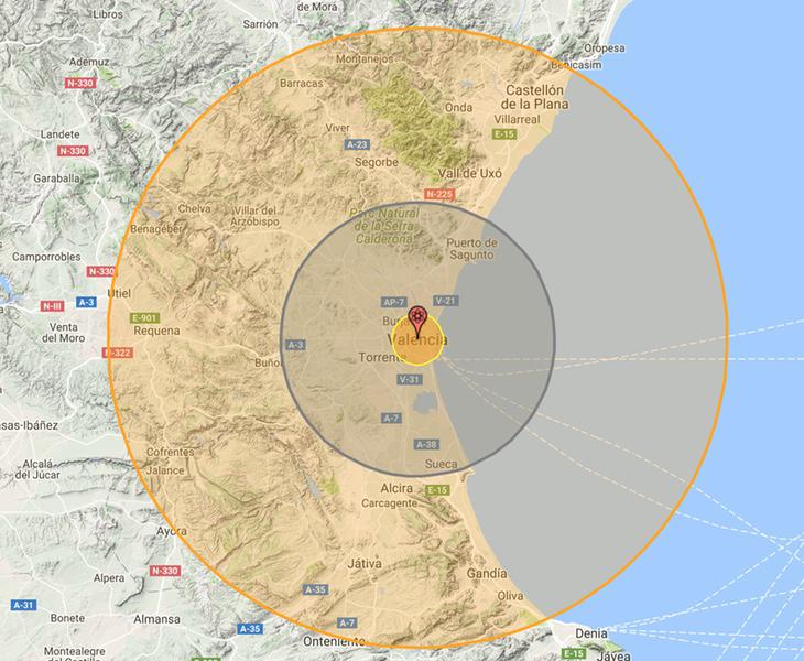 Resultado de una bomba nuclear en Valencia