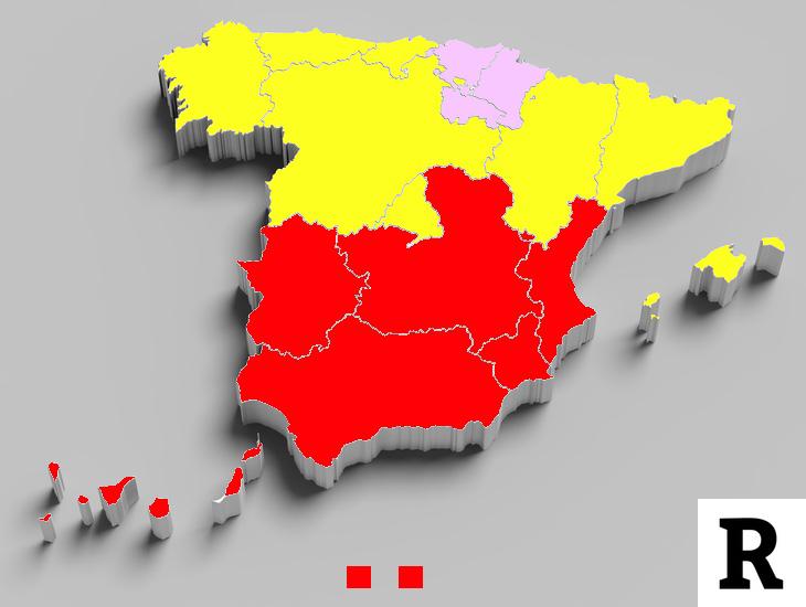 En rojo, las comunidades con más de un 20% de población pobre en amarillo, las que poseen enre un 10 y un 20% y en morado las comunidades que poseen una población pobre inferior al 10%