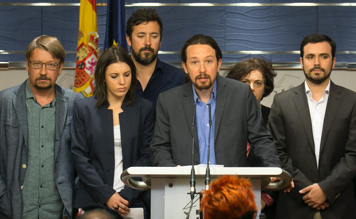 Unidos Podemos en el anuncio de la moción de censura