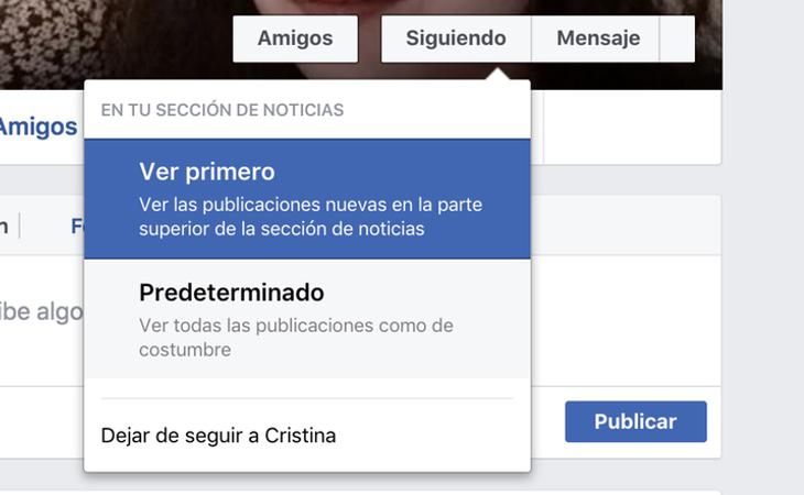 Estas son las tres opciones que nos permite Facebook a la hora de seguir a un contacto