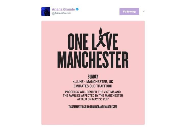 Ariana Grande colgó el cartel del concierto benéfico en su perfil de Twitter