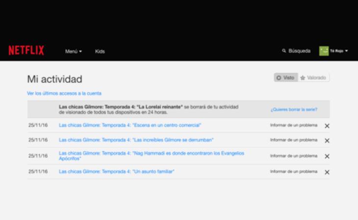 Historial de actividad de Netflix