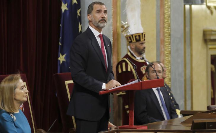 El Rey Felipe, durante su alocución en el Congreso de los Diputados