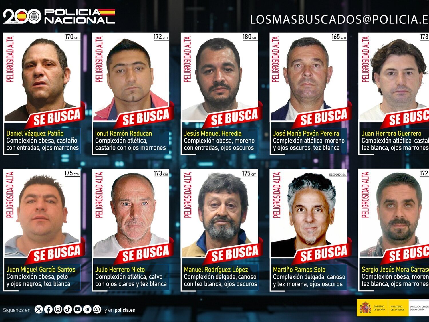 Estos son los 10 fugitivos más buscados de España: la Policía Nacional pide colaboración