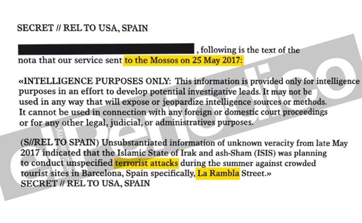 Cable que la CIA remitió a los Mossos el pasado 25 de mayo