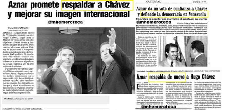 Aznar y Chávez en los periódicos