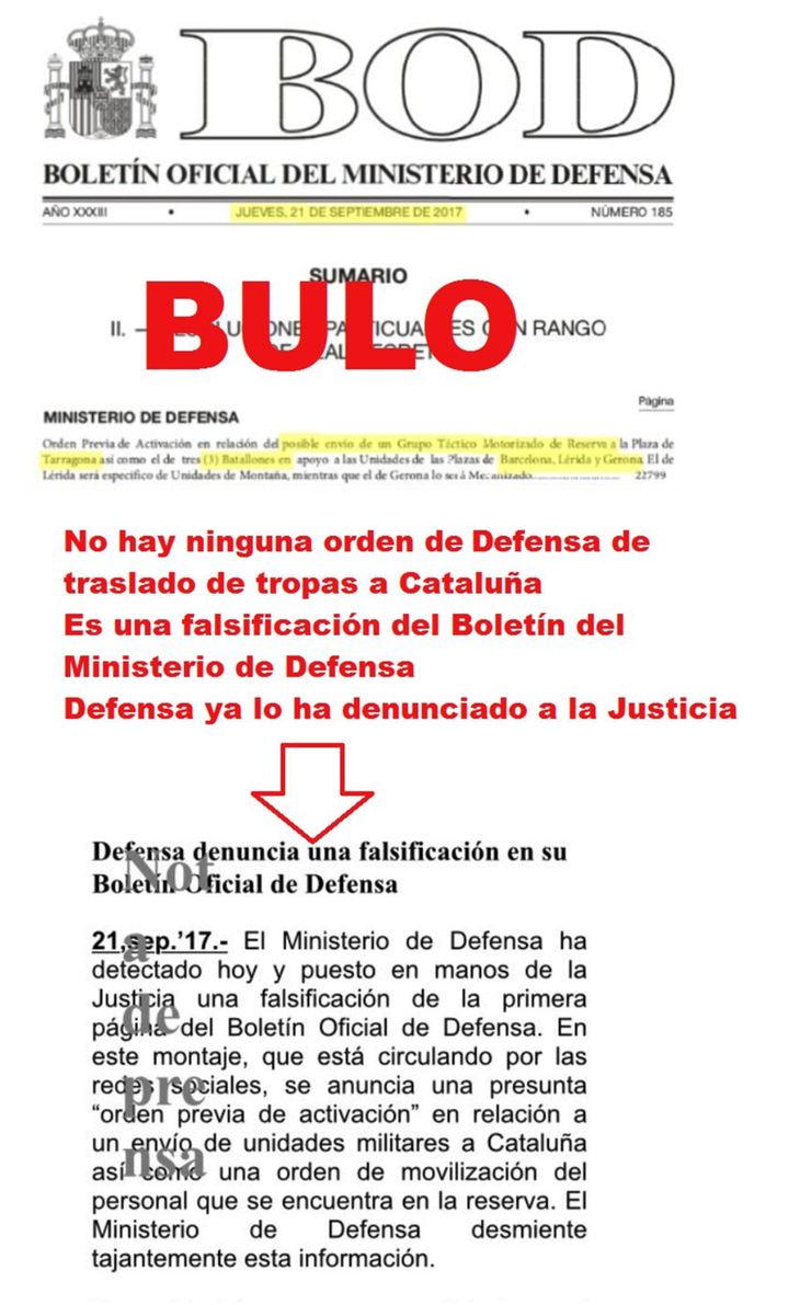 Documento falsificado sobre en Boletín Oficial del Ministerio de Defensa