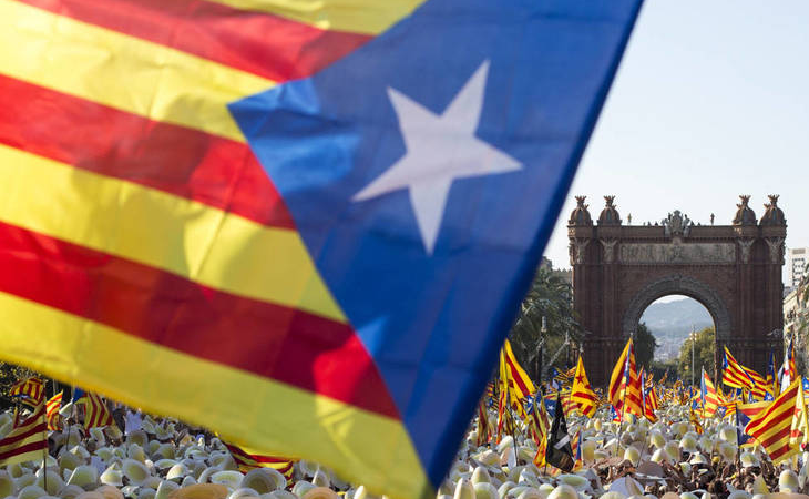 Manifestación en el emblemático Arc de Triomf de Barcelona