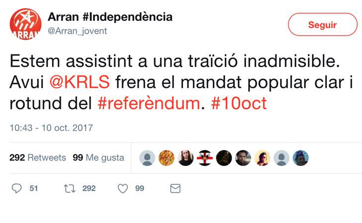La formación independentista Arrán habla de 'traición' por la decisión de Puigdemont