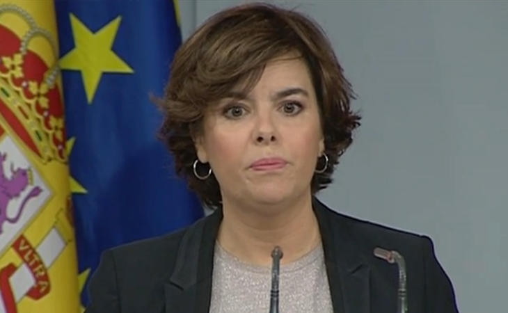 Soraya Sáenz de Santamaría durante su intervención en Moncloa