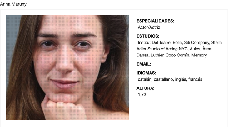 Perfil profesional de Anna Maruny en la Asociación de Actores y Directores profesionales de Cataluña