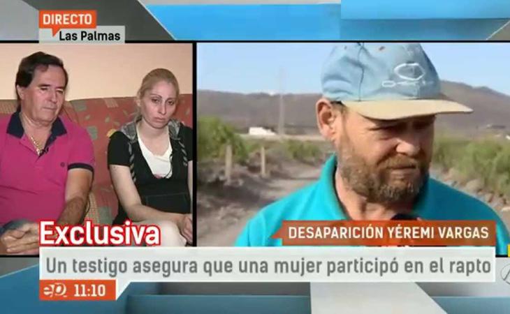 El Rubio dando una entrevista en Antena 3 afirmando que había sido testigo del rapto del menor