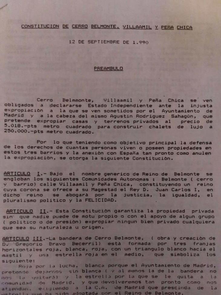 La Constitución que Cerro Belmonte realizó en para protestar contra el Ayuntamiento