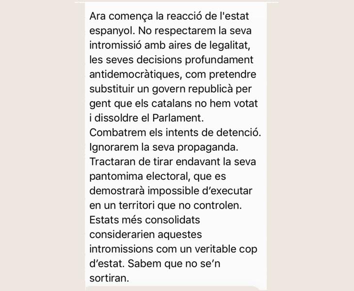 Fragmento de los WhatsApp enviados a los regidores independentistas