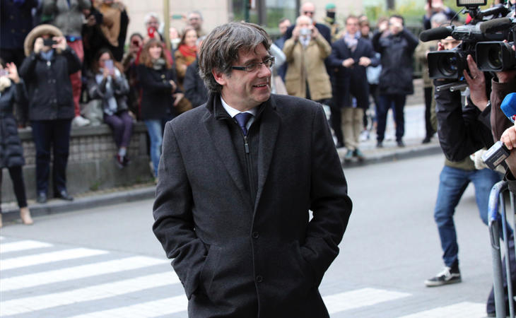 Puigdemont a su llegado al Press Club de Bruselas