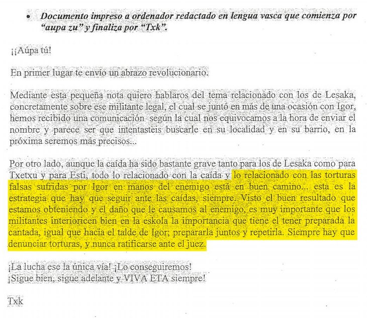 Documento sobre la denuncia falsa de los terroristas