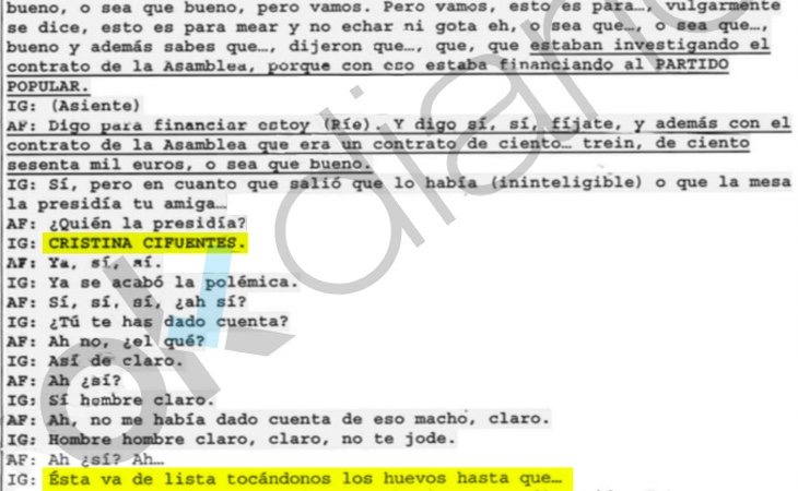 Extracto de la conversación recogida por OkDiario