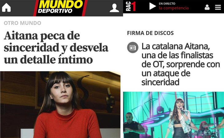 Algunos de los titulares generados por la menstruación de Aitana