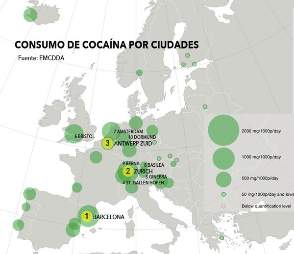 Ciudades con más consumo de cocaína