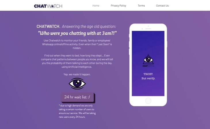 La página de Chatwatch donde puedes descargar la app