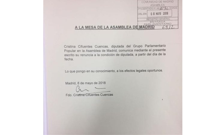 Renuncia de Cristina Cifuentes