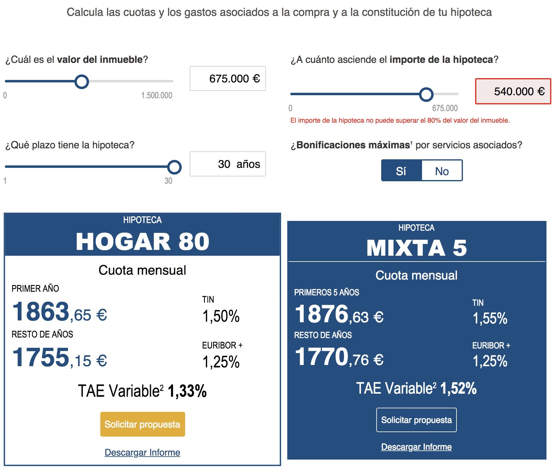 Calculadora hipotecaria en la Caja de Ingenieros