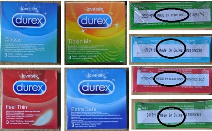 Cajas de preservativos falsificadas