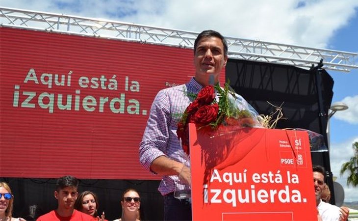 Pedro Sánchez durante un mitin del PSOE