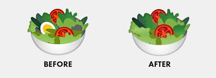 Antes y después del emoji de la ensalada